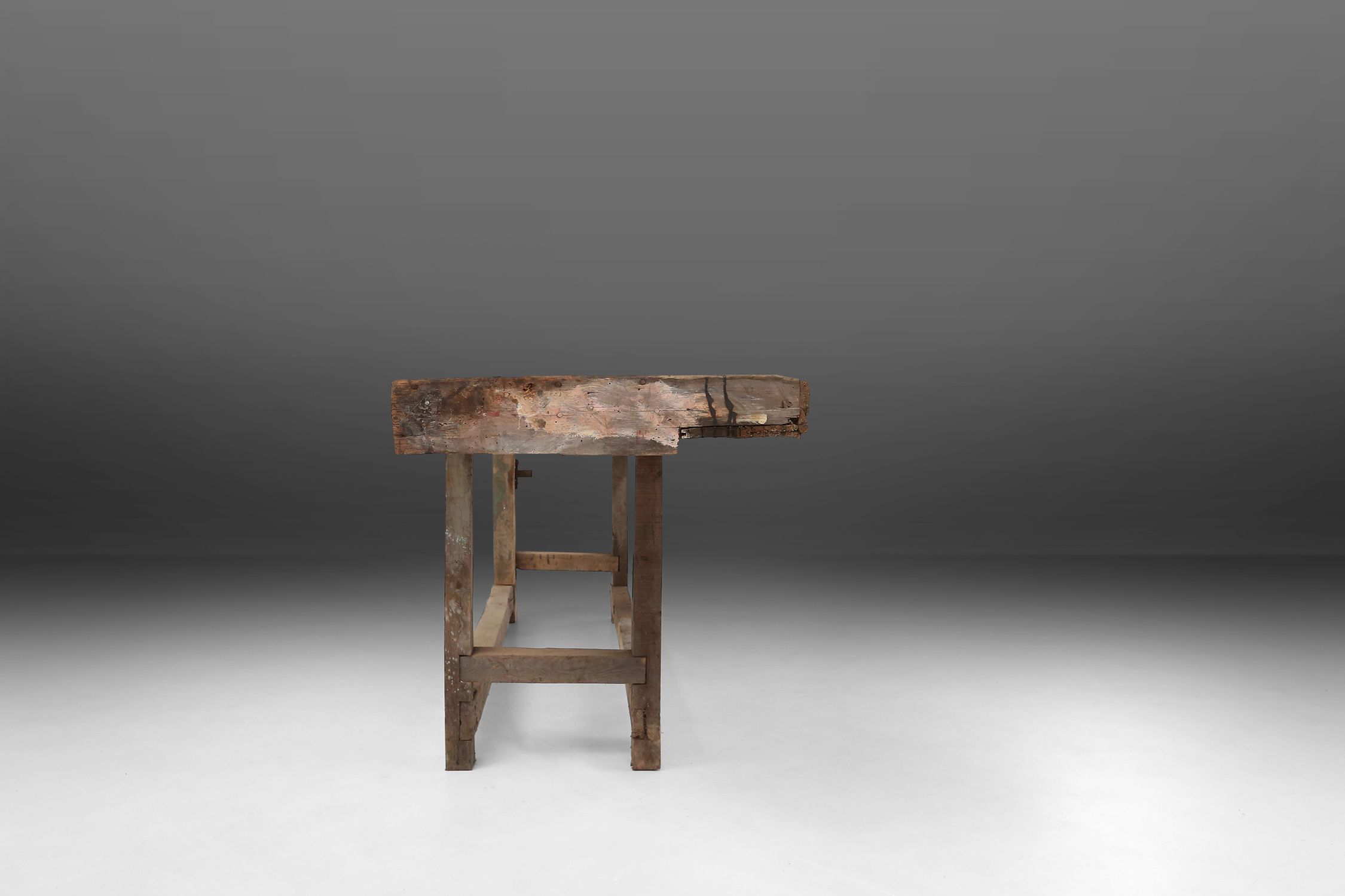 Industrial Oak Workbench with Exceptional Patina, Belgium ca. 1850thumbnail